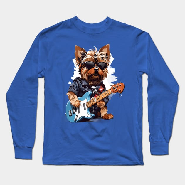 Yorkshire Terrier Playing Guitar Long Sleeve T-Shirt by Graceful Designs